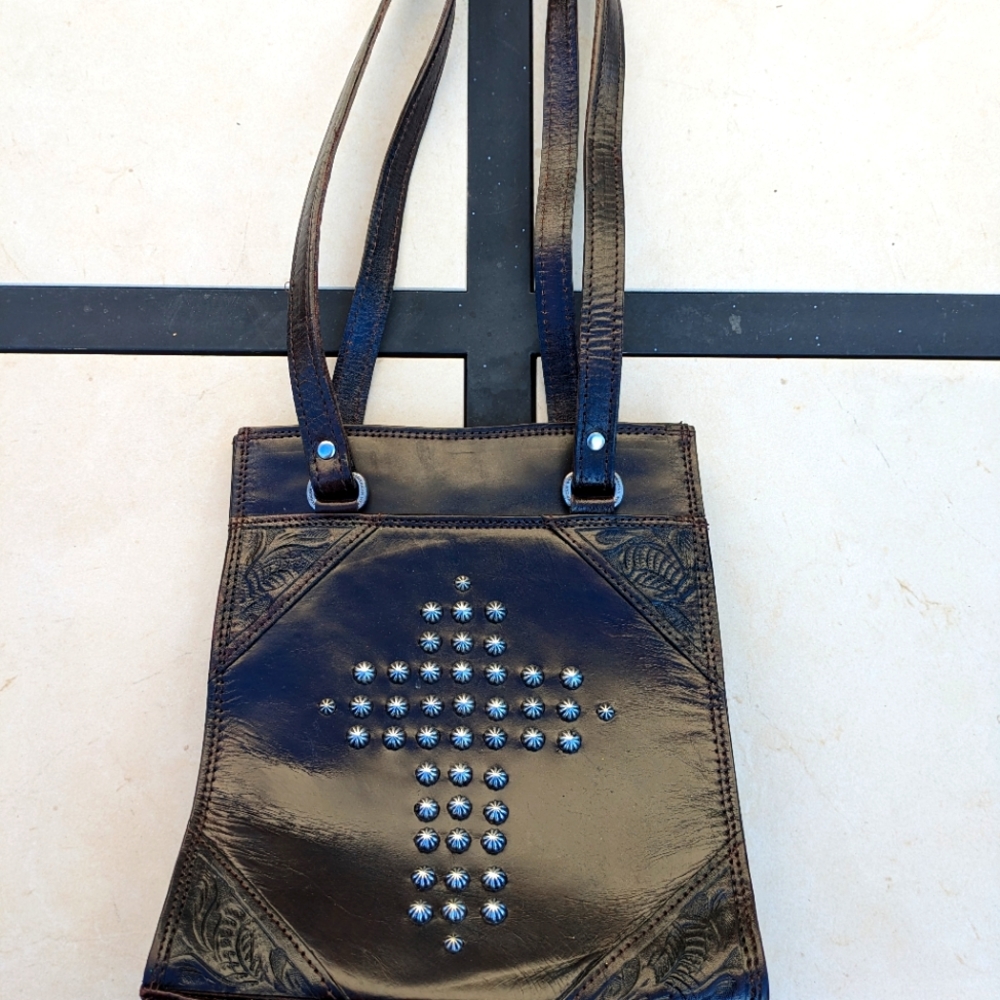 Vintage , Small Leather , Cross Silver Studded Purse. American West